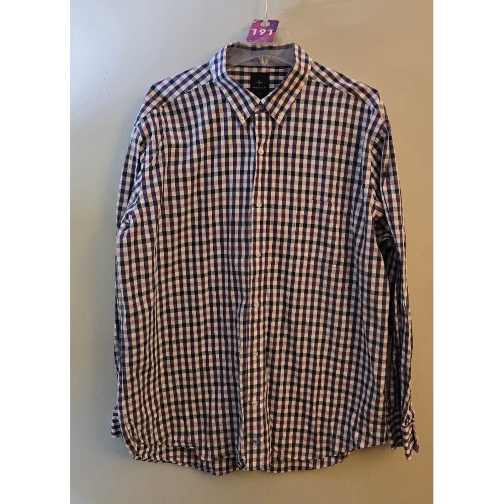Tailorbyrd Mens Button Up Purple Preppy Plaid Trim Fit Long Sleeve Plus Size XXL